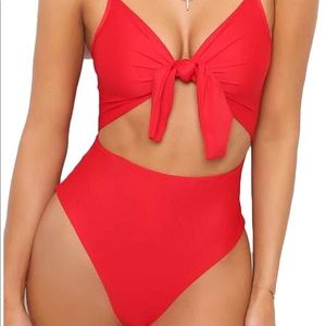 Tie Knot Front Cutout High Cut One Piece Swimsuit